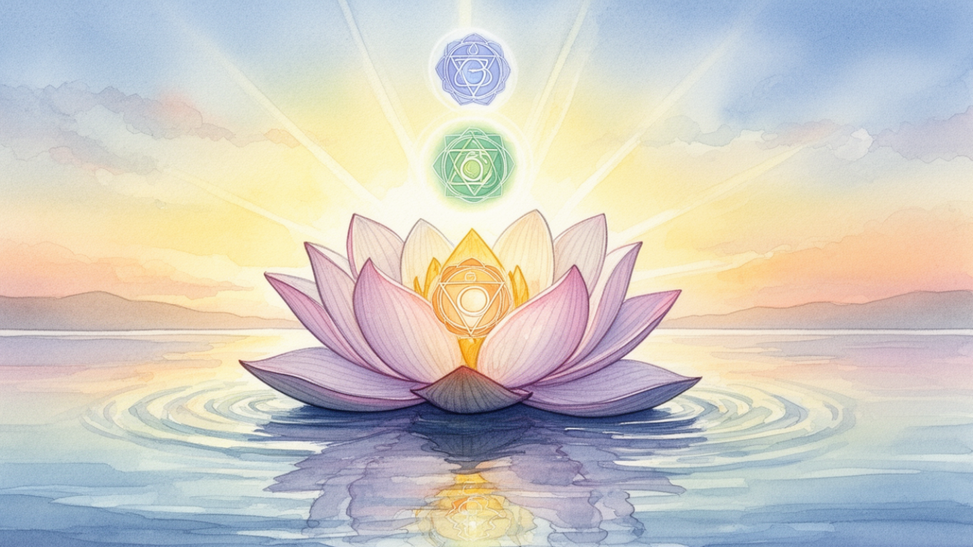 Woman practicing Kundalini Yoga under a full moon, with chakras aligned, illustrating chakra healing, energy clearing, and Kundalini awakening. Free chakra healing Kundalini class offered.